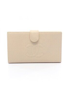 Chanel Bifold Wallet CC Logo Ivory Caviar Leather Clasp